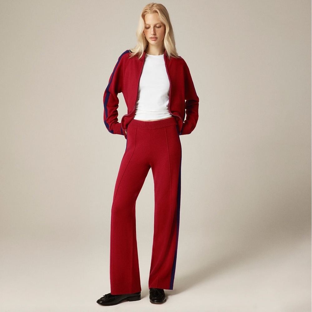 J.Crew Collection Cashmere Track Pants Women M Red Wide Leg Side Stripe $298 NWT - Picture 7 of 16
